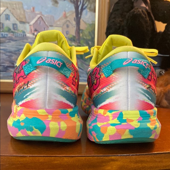 Asics Noosa Tri 13 Neon Yellow and Pink Sneakers with Vibrant Colors and Design - Picture 8 of 14